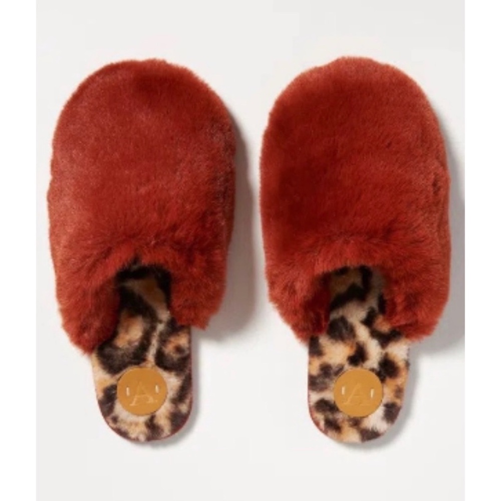 Anthropologie Color Blocked Faux Fur Fuzzy Slippers Size S/M NWOT